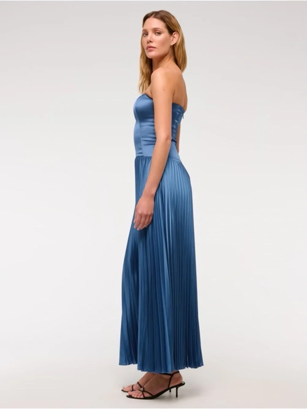 Strapless Pleated Maxi Dress - Blue - Picture 4 of 6